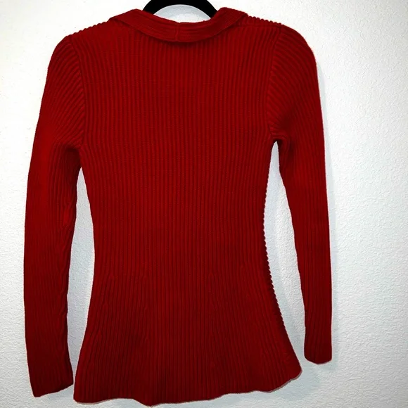 Ralph Lauren Red Ribbed Cardigan Small - Picture 3 of 4